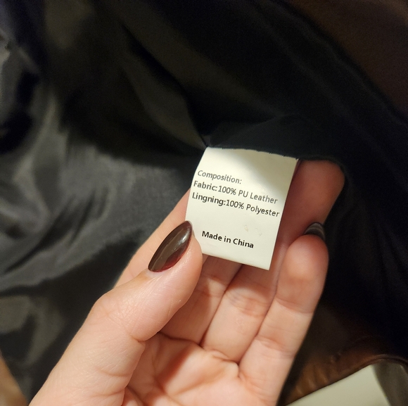 Men's Brown Faux Leather Motorcycle Jacket - Picture 4 of 5